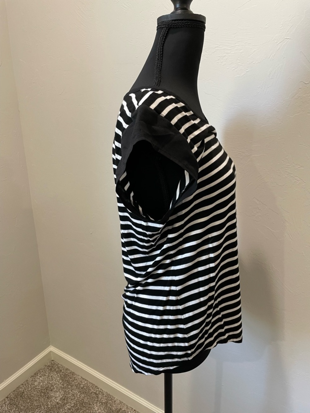 Calvin Klein Black and White Striped Cap-Sleeve Top - Picture 4 of 6